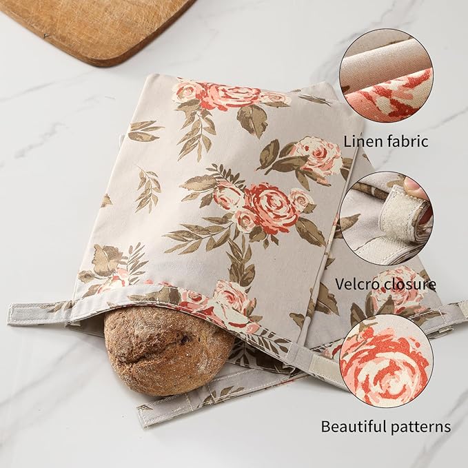Beeswax Bread Bags for Homemade Bread. Beeswax Bags for Sourdough.（2 Pack Flower Design). 11 * 15IN. ZSHLXM