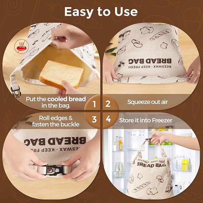 YARRAMATE Beeswax Bread Bags for Homemade Sourdough, Reusable Linen Food Storage Bags to Keep Loaf Fresh, Large Freezer Safe and Eco Friendly Bread Containers (17x13", 2 Pack)