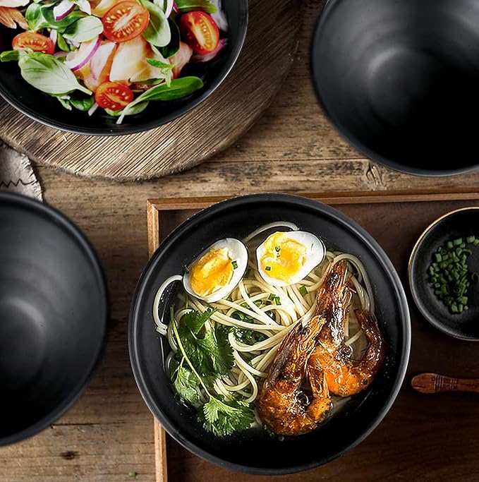 shopwithgreen Thin Plastic & Wheat Straw Japanese Ramen Bowl Set of 4, 44 OZ Large Ramen Bowls for Pho Thai Udon Soup Buldak Noodles, Dishwasher & Microwave Safe, Wheat Straw Bowls Set, NOT CERAMIC