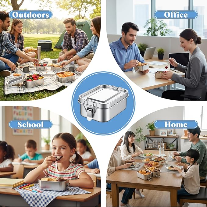28oz Bento Box, Stainless Steel 850ml Portable Lunch Box, Leak Proof Lockable Food Snack Container with Lids and Handle, Reusable Dishwasher Metal Boxes for Lunch Prep Travel Outdoor Camping