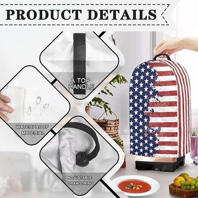 American Flag Art Blender Cover Dust Proof Small Appliance Cover Foldable Dust Cover Kitchen Decorations for Blender Food Processor Juicer