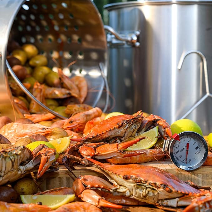 Barton 32Qt Stock Pot w/Strainer Basket Commercial Stainess Steel Food Grade 304 Turkey Deep Fryer Crawfish Clam Steamer