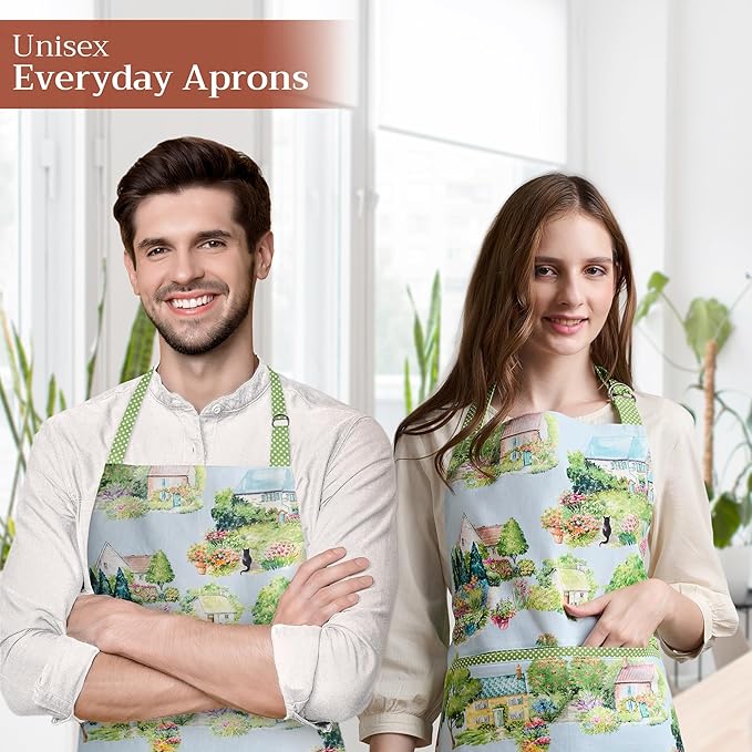 Maison d' Hermine 100% Cotton Apron for women with Pocket Kitchen Chef Apron for Men Cooking Gardening Server Waitress
