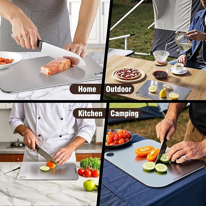 SHUWEICAO- 100% Pure Titanium Cutting Board for Kitchen, Cutting Edge Hygiene & Durability, Double Sided Medical Grade titanium cutting board for Meat Fruit & Vegetable, Easy to Store(11.4 * 7.87in)