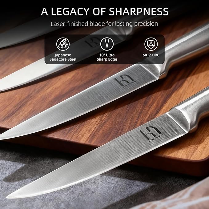 Knife Block Set with Two-stage Sharpener, 14-Piece | Razor Sharp Japanese Stainless Steel Kitchen Knives with Ergonomic Handles