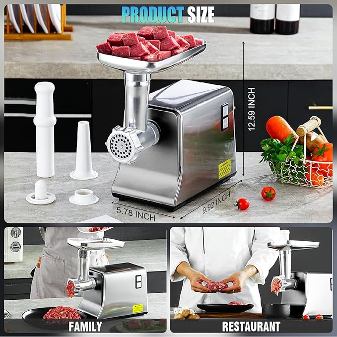 5.0 Upgrade Electric Meat Grinder【NO.1 Germany 3500W Super Motor】【SGS Certified SUS304 Blade & Plate】3-Second Fast Meat Grinding, Perfect For Meat Grinders For Home Use (GRAY)