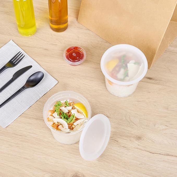 Restaurantware-Asporto 24 Ounce To Go Boxes, 100 Microwavable Round Soup Containers - Clear Plastic Lids Included, Do Not Contain BPA, Clear Plastic Soup Containers, Disposable