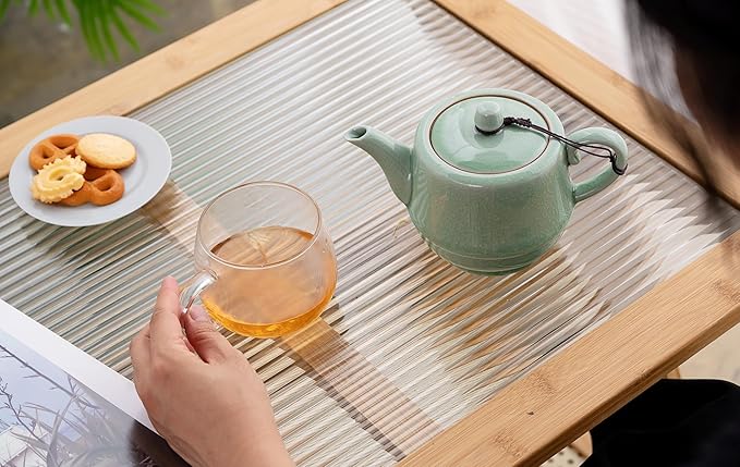 Teapot with Infuser Ceramic Tea Pot with Removable Stainless Steel Fliter for Loose Tea 15.80 OZ/450ml (1-2cups) Teapots for Tea Coffee Milk for Office Home Men Women as Gift(Pink Cyan)