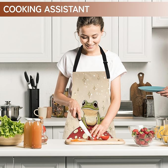 Kitchen Apron with Pocket,Waterproof Adjustable Neck and Long Ties, Cooking Baking Gardening Painting Apron for Women