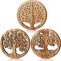 3 Pcs Life Tree Wooden Trivets for Hot Dishes 8 Rustic Round Tree Trivet Set Hot Plate Holders Heat Resistant Polite Trees Coasters for Table Dishes Pots and Pans(Light Wood Color)