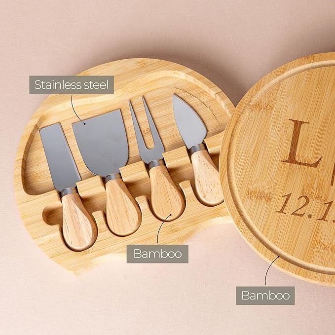 Custom engraved luxury charcuterie board & knife set/4pcs, personalized cheese chopping serving tray for fruits, food, dessert, bread for table decoration, personalized gift for dinner host (Initials)