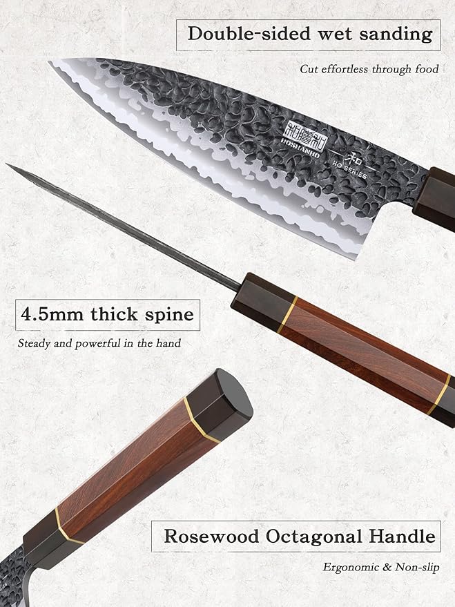 HOSHANHO 6 Inch Deba Knife, Japanese High Carbon Steel Kitchen Knife for Sushi Sashimi, Ultra Sharp Fish Fillet Knife with Ergonomic Rosewood Handle