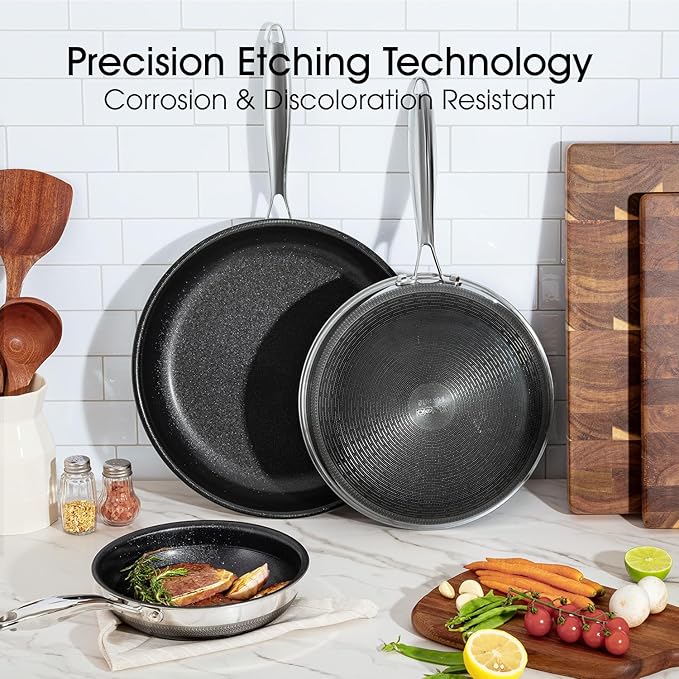Nonstick Frying Pan Set – 12" Titanium Ceramic Skillet with Lid, Stay-Cool Handle,PFAS, PTFE, PFOA-Free, Non-Toxic, Dishwasher & Oven Safe, Compatible with All Cooktops