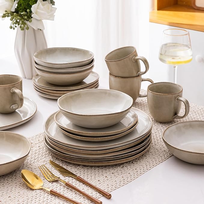 AmorArc Ceramic Dinnerware Sets,Handmade Reactive Glaze Stoneware Plates and Bowls Sets,Highly Scratch Resistant | Dishwasher & Microwave Safe Dishes Set,Service for 6 (18pc)
