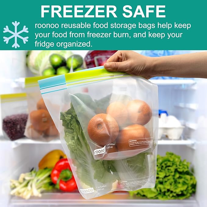 12 Pack Reusable Gallon Bags, BPA Free Food Storage Bags, Extra Thick Leakproof Plastic Free Ziplock Bags for Meal Prep, Fruits, Sandwich, Snack, Travel Items
