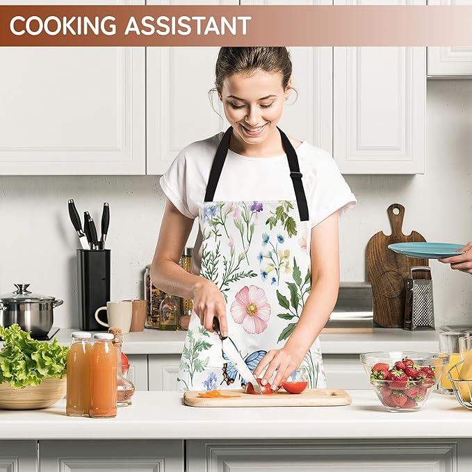Cooking Aprons for Men and Women,Adjustable Bib Chef Apron with 2 Pockets, Soft and Durability Kitchen Apron