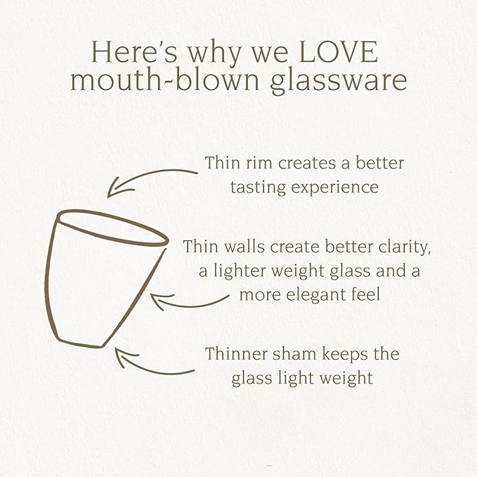 over&back 12oz Traditional Glassware - Set of 4 Classic Stemless Drinking Glasses for Parties, Get-togethers, and More - Mouth-Blown - Wine Cups for Kitchen and Dining Room - Clear