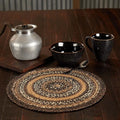 VHC Brands Espresso Trivet Hot Pad for Pots Pans, Brown Black Tan, Jute Blend, Round Circle, 15 Inches
