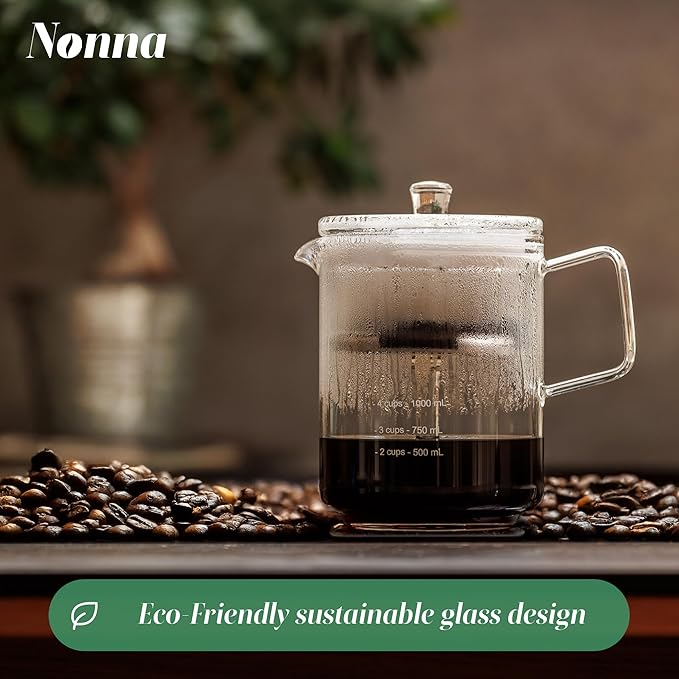 NONNA 2.0 Glass Coffee Percolator - Borosilicate Glass & Stainless Steel Retro Percolator | Eco Friendly Coffee Gift | BPA Free | Stovetop Glass Coffee Percolator (1 Unit)