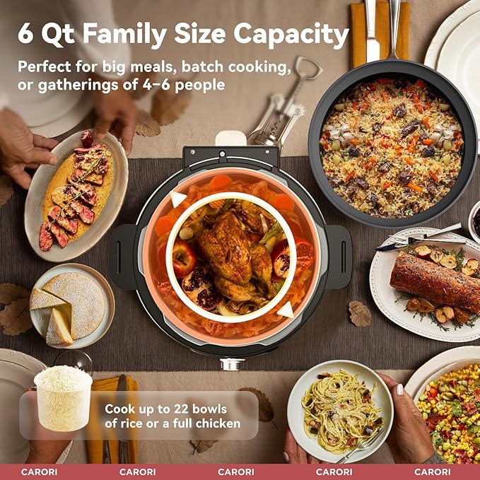 9-in-1 Electric Pressure Cooker 6 Qt, Dual Inner Pots, Stainless Steel Pot and Non-Stick Pot, 12 Preset Cooking Programs with IMD Touchscreen, Safe Vent, Slow Cook, Rice Cook, Steam, Black