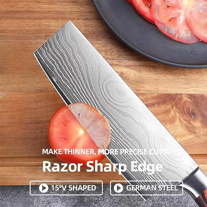 3 PCS Japanese Chef Knife Set – High Carbon Stainless Steel Nakiri Knives, Ultra Sharp Chef Knives, Multi-purpose Kitchen Knives for Precise Cutting, with Stylish Gift Box