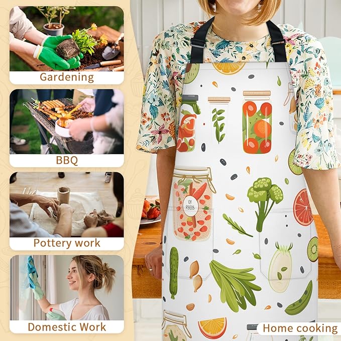 Kitchen Apron with Pockets,Adjustable Aprons for Women Men,Waterproof Chef Aprons for Cooking,BBQ,Gardening
