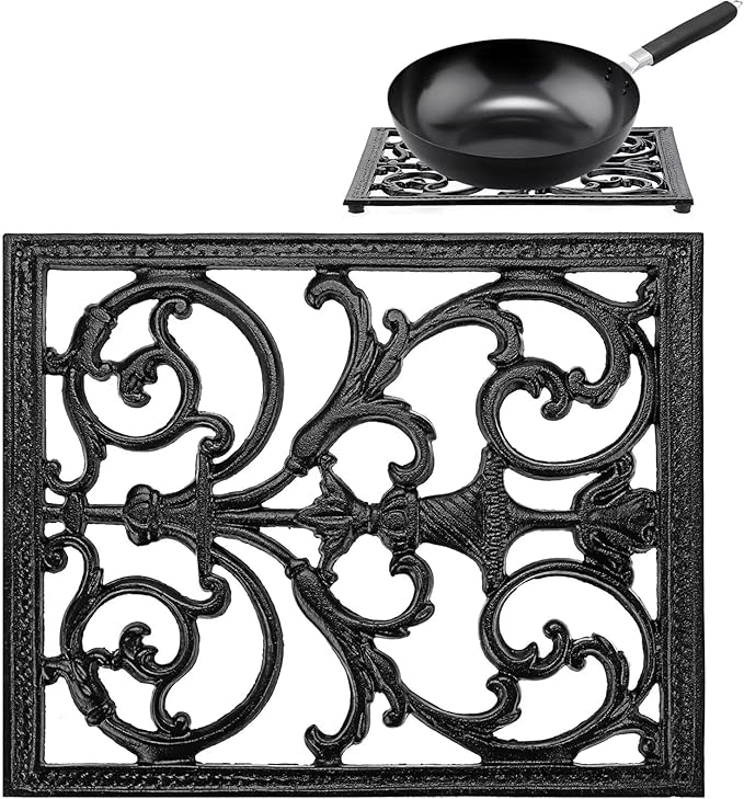 Sumnacon Extra Large Trivets for Hot Dishes,14.9 x 12 Inch Cast Iron Trivet with Rubber Feets,Heat Resistant Trivets for Hot Pots Pans,Metal Trivet for Kitchen Counter Dining Table Cooktop Stovetop