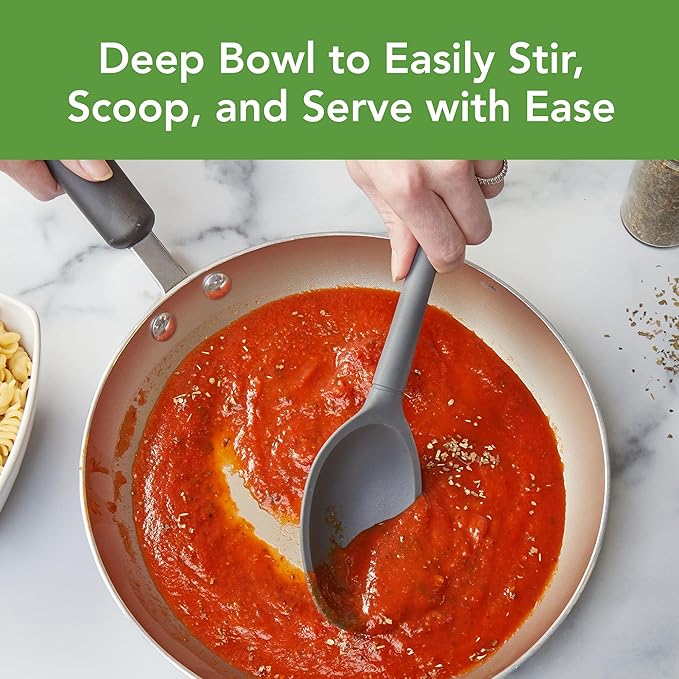 Tovolo Flex-Core Non-Stick All Silicone Deep Spoon Kitchen Utensil for Mixing and Serving – Heat-Resistant, Dishwasher Safe & BPA Free - Charcoal