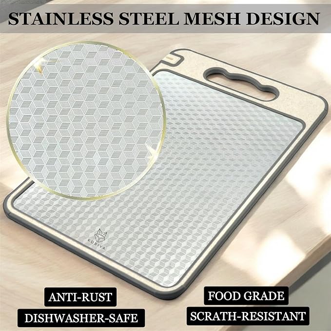 Scratch Resistant 304 Stainless Steel Cutting Board for Kitchen | Dishwasher Safe Large Double-Sided Chopping Board, Knife Sharpener & Garlic Mincer | Easy to Clean 14.5X11