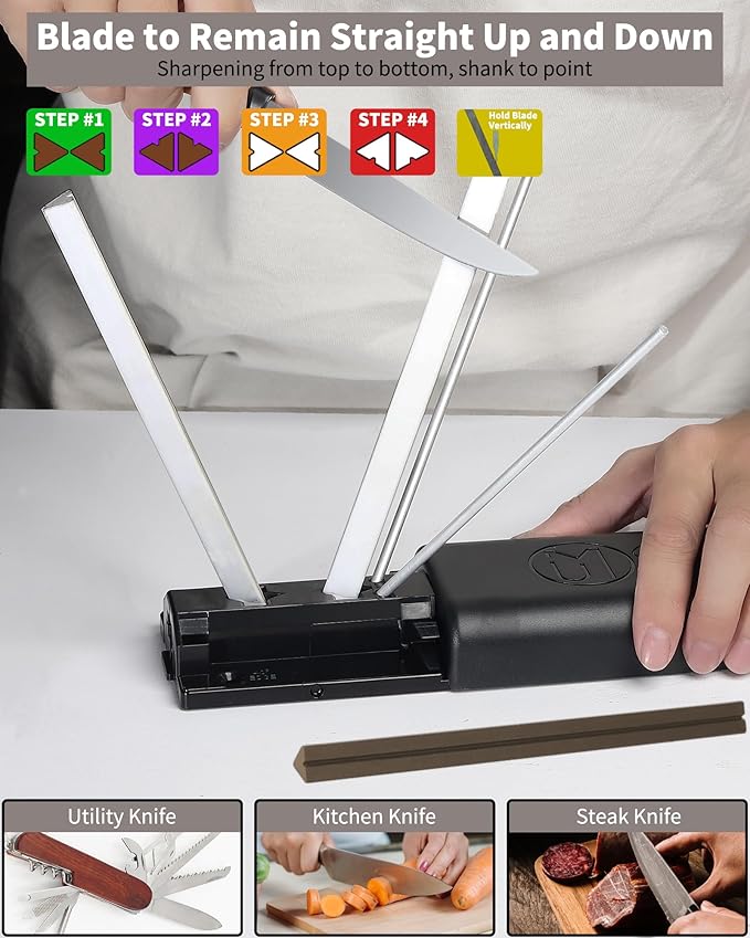 Tri-Angle Knife Sharpener, Portable 2-Stage Sharpening System with Premium Alumina Ceramic Stones for Quick Sharpening, Polishing, Honing Pocket, Kitchen & Outdoor Knives, Scissors, Blades