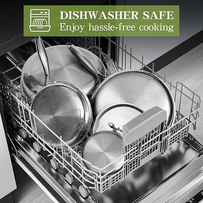 Triple Ply Stainless Steel Pots and Pans Set, EWFEN 12 Piece Induction Cookware Set, Oven Dishwasher Safe | Frying Pans, Saucepans, Saute Pan & Stock Pot, PFOA Free Kitchen Skillet