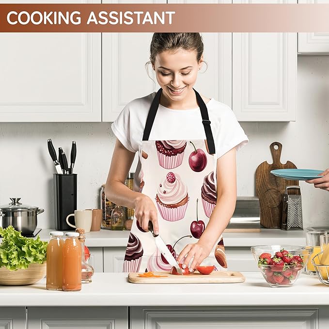 Apron with Pockets for Women, Adjustable Kitchen Cooking BBQ Chef Apron, Gifts for Mom Birthday, or Holidays