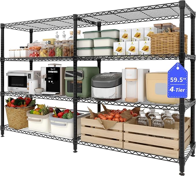 GAOMON 59" W Storage Shelves Metal Shelving Unit, 1060 LBS Heavy Duty Wire Shelving 4-Tier L-Shaped Storage Rack with Adjustable Shelf for Pantry Kitchen Corner Bedroom