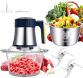 Food Processor, Electric Meat Grinder & Vegetable Chopper with 8 Cup Stainless Steel & 8 Cup Glass Bowls, Electric Food Chopper 400W Motor and 2 Sets Bi-Level Blades for Kitchen Appliances
