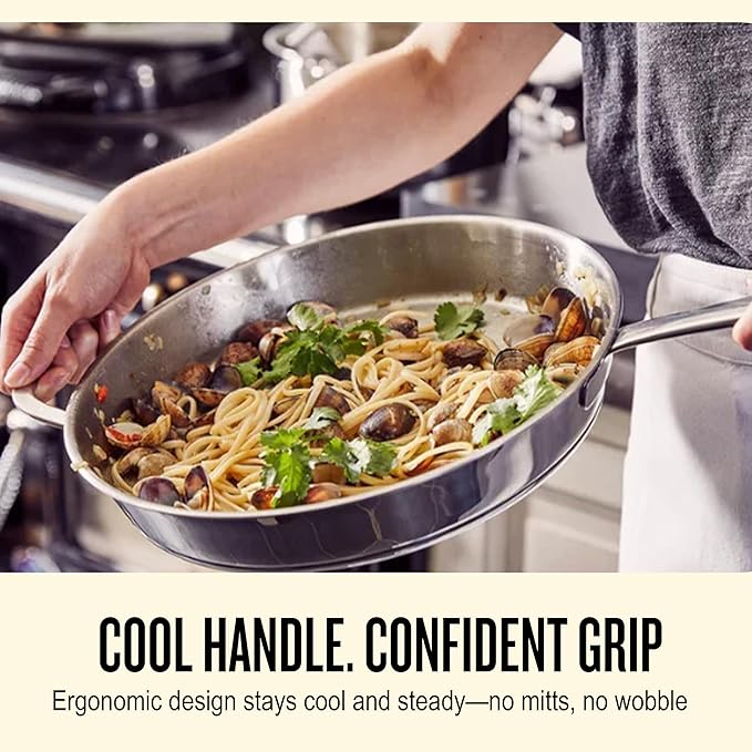 Alva Maestro 5-Ply Stainless Steel Frying Pan 9.5″ – Non-Toxic, Made without PFAS/PFOA/PTFE – Pro-Level Heat Control for No Hotspots, Induction & Oven Safe, Works on All Stovetops, Perfect Searing