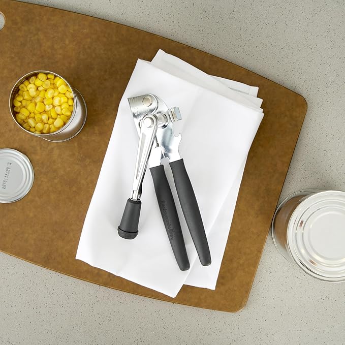 Restaurantware Stainless Steel Magnetic Manual Can Opener - 6 Pack - German Standard Black Crank Can Opener with Magnet, Ergonomic Handle, Non-Slip - Heavy-Duty Hand Can Opener, Easy Turn, Sharp Blade