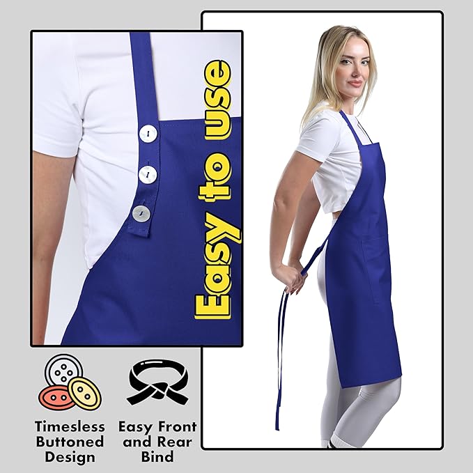 TOSHE Kitchen Apron Waterdrop Resistant Cotton Apron with adjustable Aprons for Women with Pockets 10 Color option Cooking Blue Apron (Navy Blue)