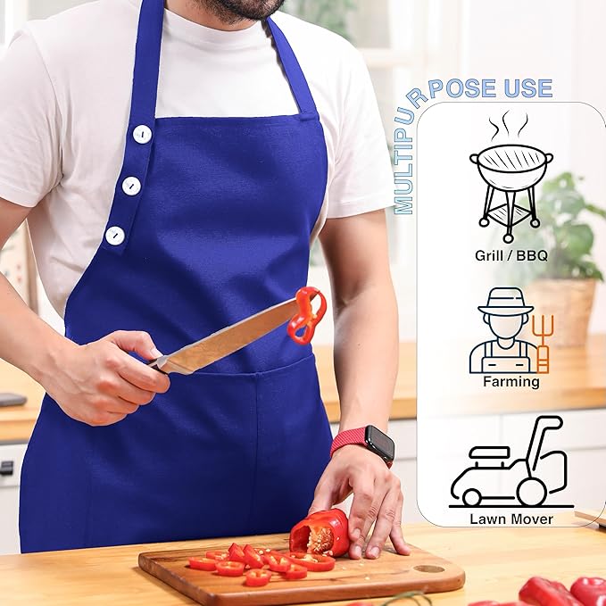 TOSHE Kitchen Apron Waterdrop Resistant Cotton Apron with adjustable Aprons for Women with Pockets 10 Color option Cooking Blue Apron (Navy Blue)