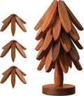 Natural Walnut Wood Tree Trivet Set – 3 Foldable Wooden Trivets with Stand, Handmade Heat Resistant Coasters for Hot Dishes, Pots & Pans, Premium Kitchen Décor Gift