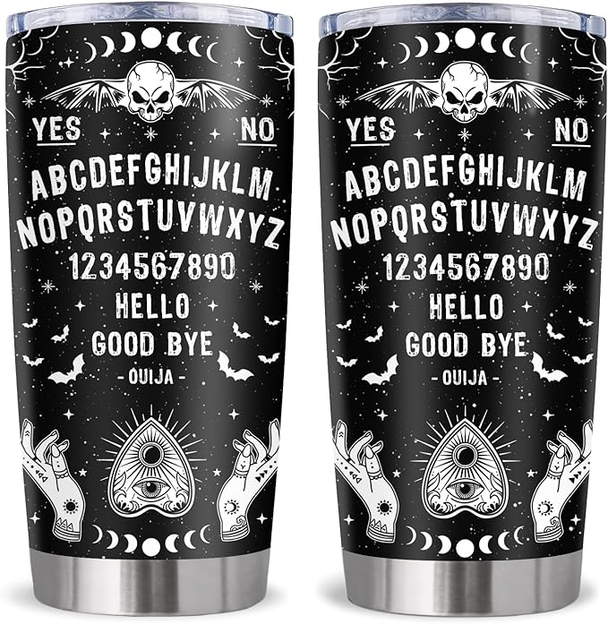 Ouija Board Tumbler 20oz, Goth Gothic Gifts, Witchy Horror Spooky Gifts for Women Halloween Birthday Christmas, Ouija Board Skeleton Decor