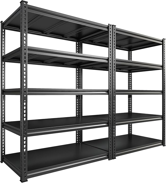 REIBII Garage Shelving 72" H Storage Shelves, 5-Tier Metal Shelving Adjustable Shelfs, Storage Shelves Heavy Duty Load 2500 LBS for Warehouse, Basement, Pantry, 72" H x36 W x18 D, 2 Pack