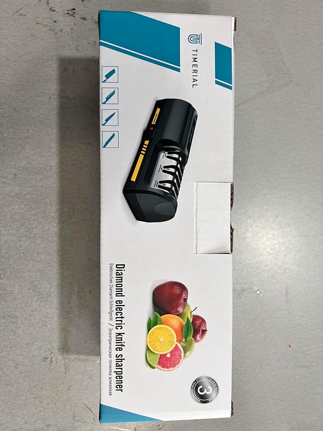 Electric Knife Sharpener 3 Stage Diamond Abrasives Disc 15° Precision Angle Guide, for Sharpening and Polishing Steel Kitchen Knives or Ceramic Knives,120 Grit and 600 Grit and 1000 Grit