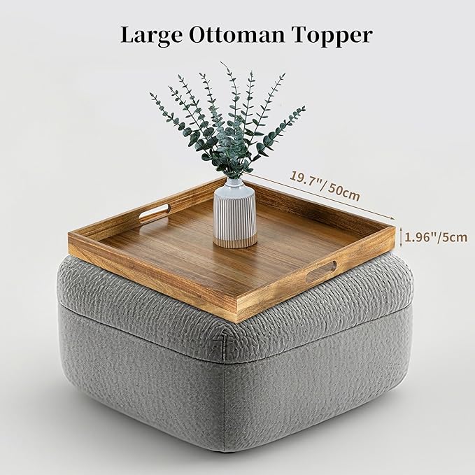 Hanobe Ottoman Tray for Table Top: 20'‘ Wood Decorative Tray for Home Decor - Large Coffee Table Serving Tray with Handles for Living Room