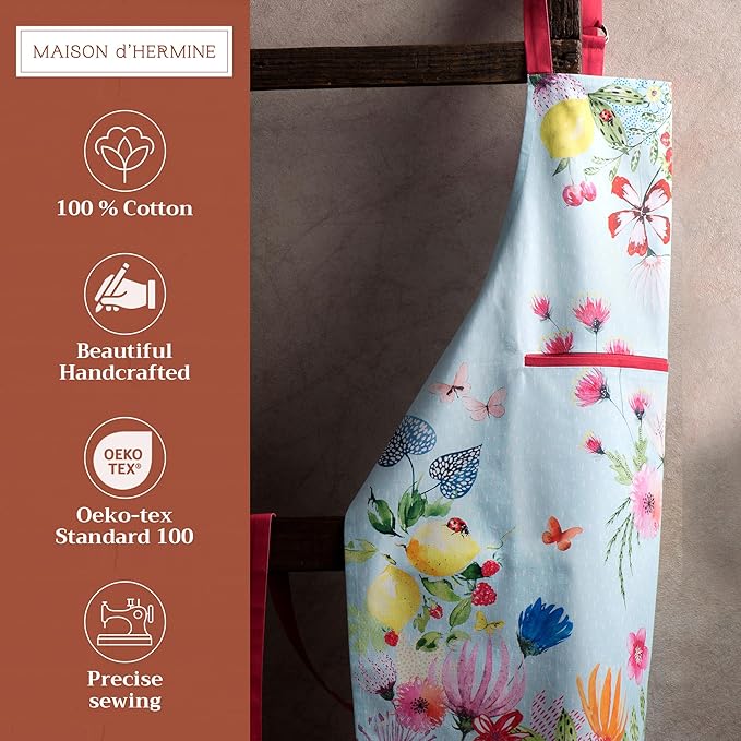 Maison d' Hermine 100% Cotton Apron for women with Pocket Kitchen Chef Apron for Men Cooking Gardening Server Waitress