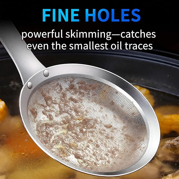 TBWHL Multi-functional Hot Pot Fat Skimmer Spoon - Stainless Steel Fine Mesh Food Strainer for Skimming Grease and Foam DIA 4.4"