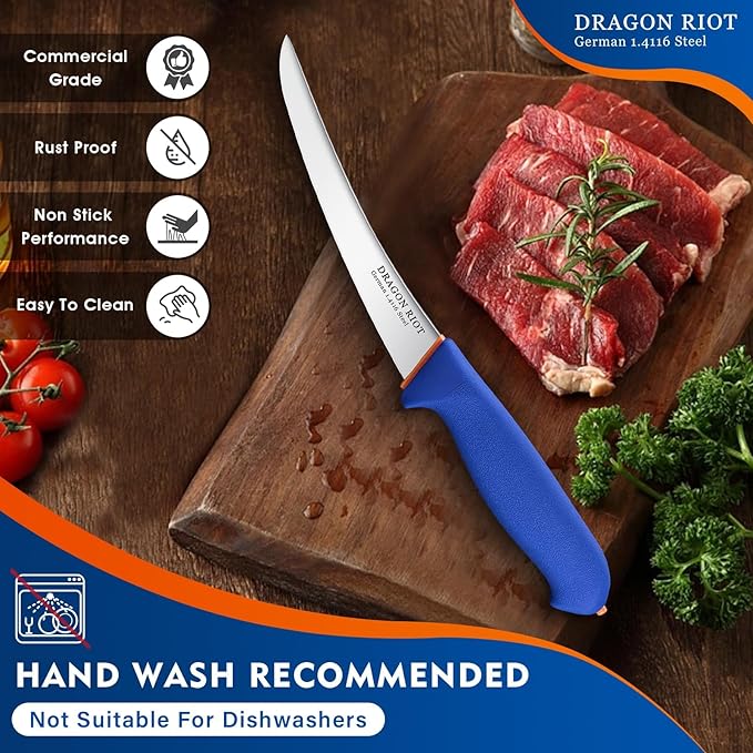 DRAGON RIOT Carving Knife Set for Meat 6 Inch Curved Beef Brisket Trimming and Boning Knife and 10 Inche Meat Slicing Knife Bundle