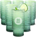 6pcs Hobnail Drinking Glasses Set, 16 oz Vintage Glassware Drinking Glasses, Gradual Dark Green Water Glasses Tumbler, Cups for Kitchen, Juice, Beer, Cocktail, Whiskey