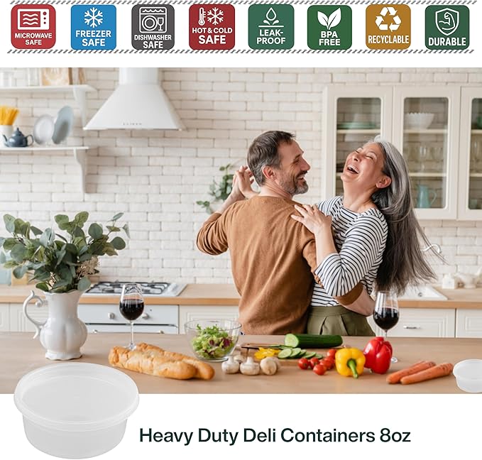 [8 oz Heavy-Duty PP Deli Containers with Lids – 20 sets | Microwave & Freezer Safe | Durable, Leak-Resistant & Reusable | Ideal for Food Storage, Meal Prep, Restaurants & Catering
