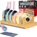 [Upgraded] Bamboo Pots and Pans Organizer under Cabinet, Bakeware and Cutting Board Organizers with Diatomaceous Earth Base & 7 PCS Adjustable Dividers, Tray Organizer for Kitchen Storage