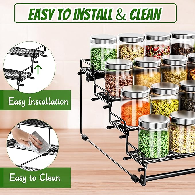 4 Tiered Countertop Spice Rack Organizer for Cabinet, Metal Tiered Spice Holder Storing 24 Spices Jars, Multipurpose Seasoning Shelf for Cupboard, Pantry, Kitchen Storage (1 Pcs)